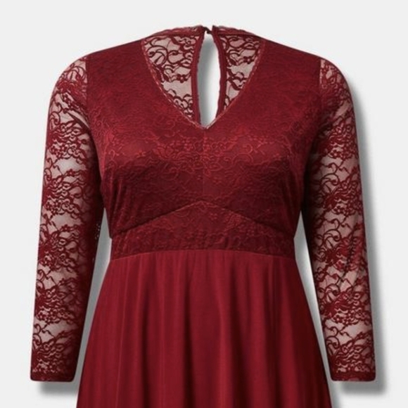 Torrid Studio Knit Lace Fit N Flare Dress, rhubarb plus size 1x - Picture 2 of 10